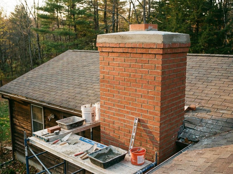 Chimney rebuild nearly complete with fresh matched brick and new crown